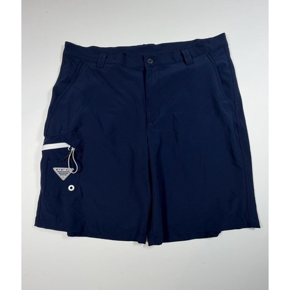 Columbia PFG Mens Size 36 Navy Blue Terminal Tackle Stretch Fishing Shorts 10"